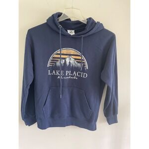 Prairie Mountain Lake Placid Adirondacks Navy Blue Hoodie Sweatshirt Small